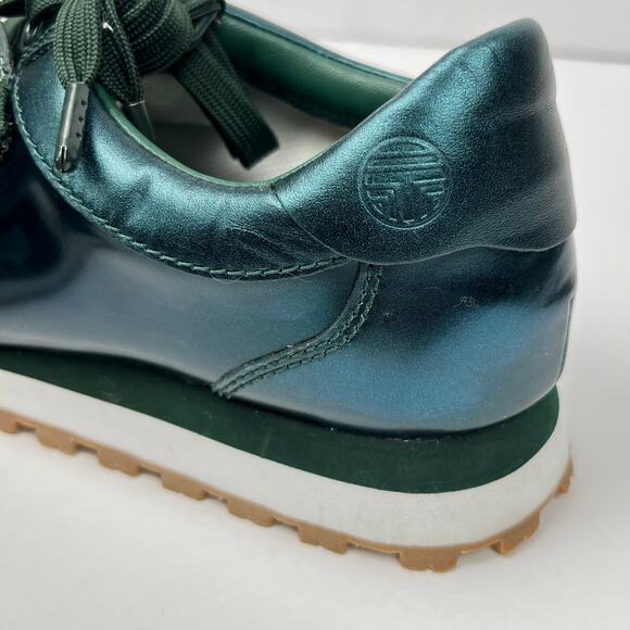 Tory Burch Sport Womens Sneaker Trainer Ruffle Metallic Green Leather Size 6.5 - Picture 5 of 12